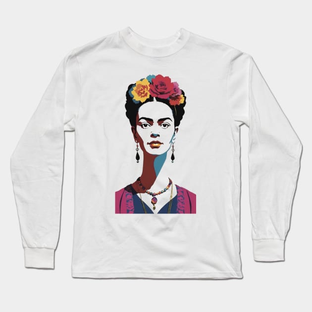 Frida's Everlasting Legacy: Illustrated Portrait Long Sleeve T-Shirt by FridaBubble